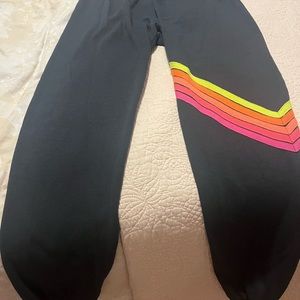 Aviator Nation Charcoal Gray Neon Five Stripe Sweatpants, Size M